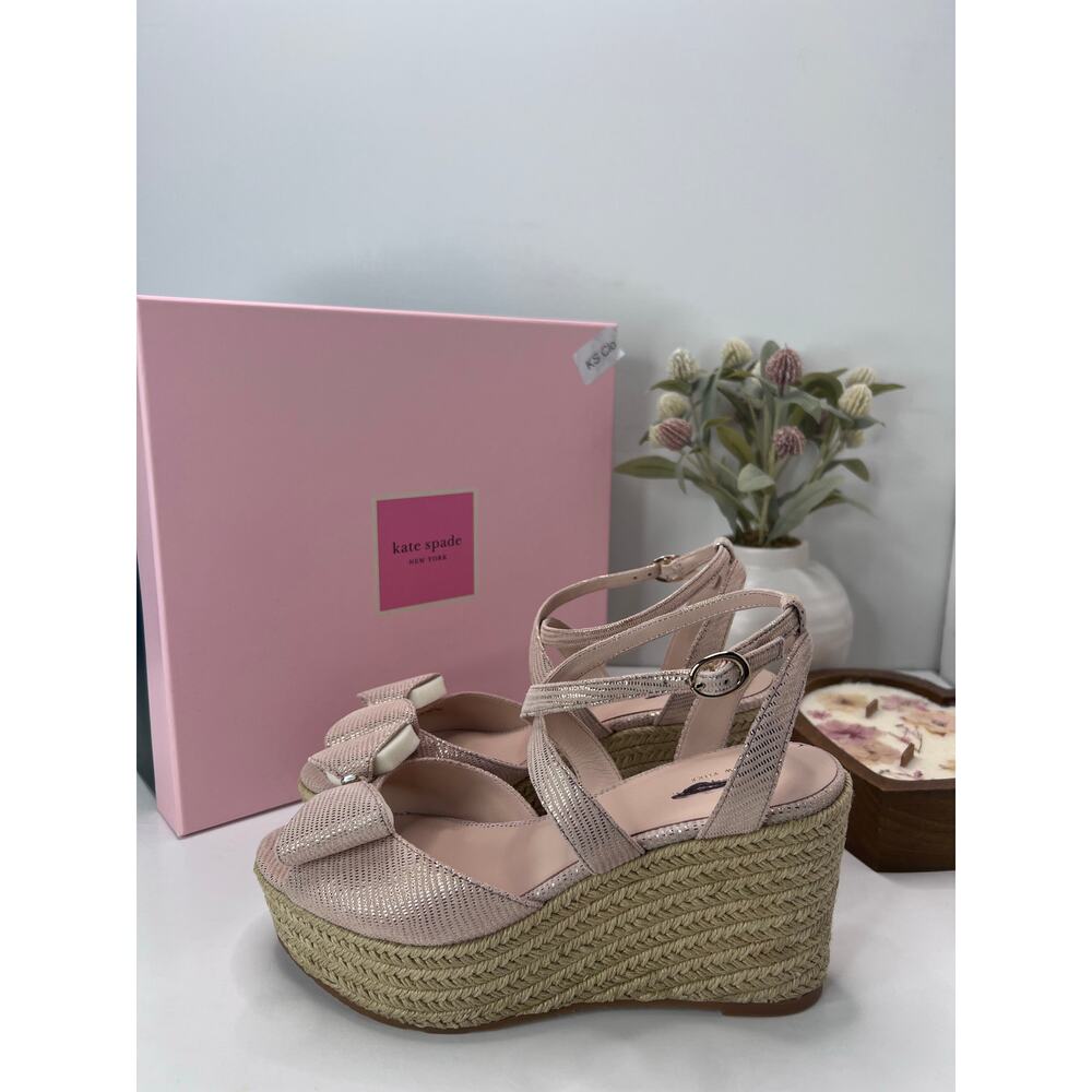 Kate Spade Thelma Leather Wedge Sandals Espadrille Blush Women's 9 NWB - Picture 3 of 13